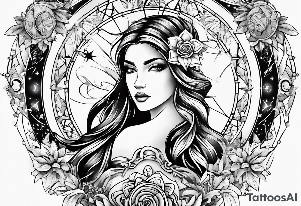 RR hidden in Virgo and Sagittarius zodiac signs combined tattoo idea