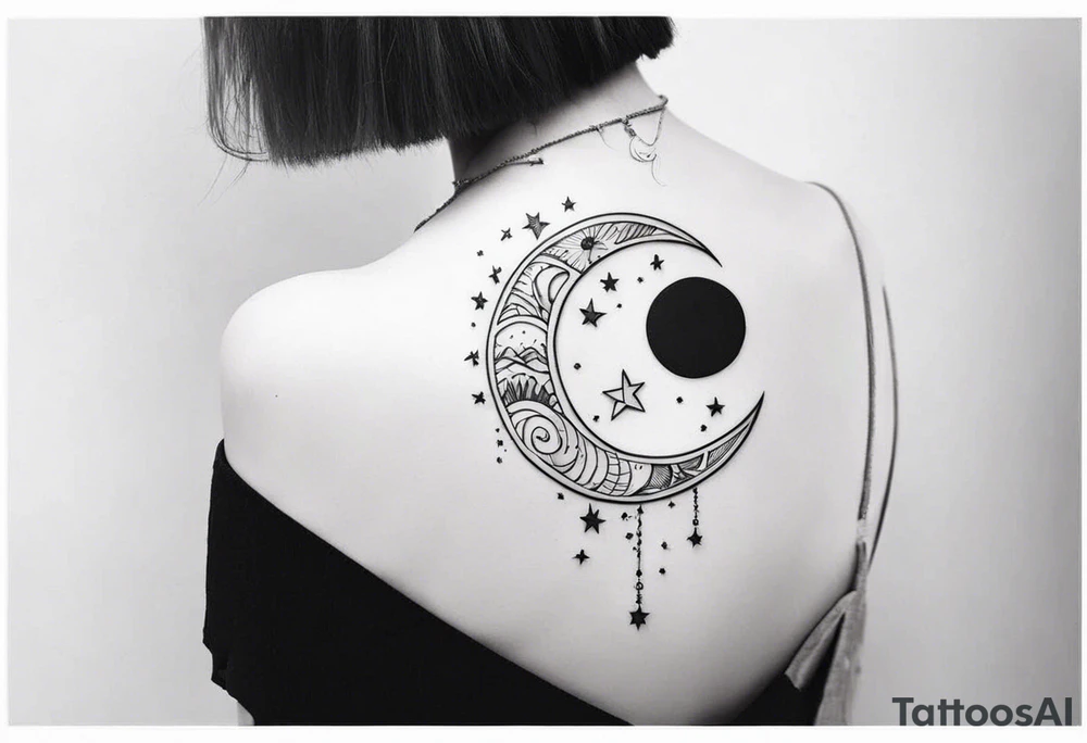 Stars, moon, sun tattoo idea
