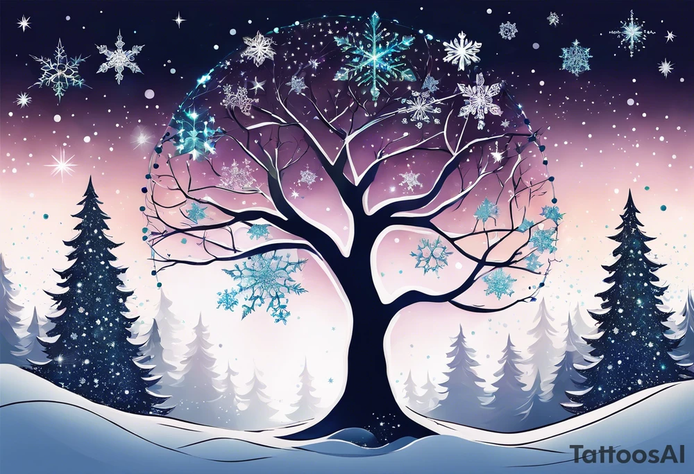 Constellation, tree , snowflake tattoo idea
