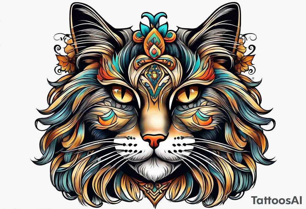 Long hair cat, regal, face tattoo idea