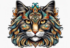 Long hair cat, regal, face tattoo idea