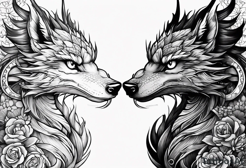 Dragon and raccoon spiral shoulder tattoo idea