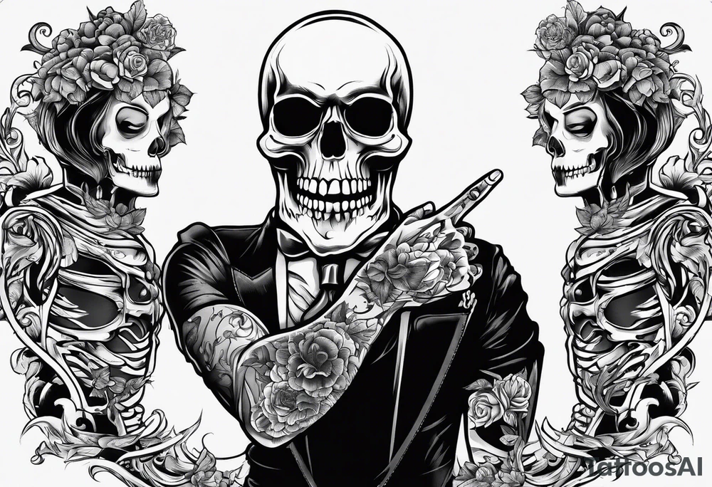 skeleton giving the finger tattoo idea