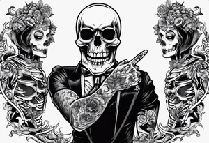 skeleton giving the finger tattoo idea