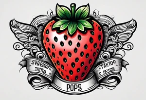 Strawberry with swirling banner that says Pops tattoo idea