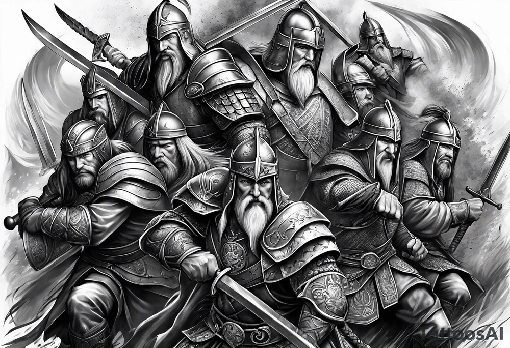 Irish warriors in battle for arm sleeve tattoo idea