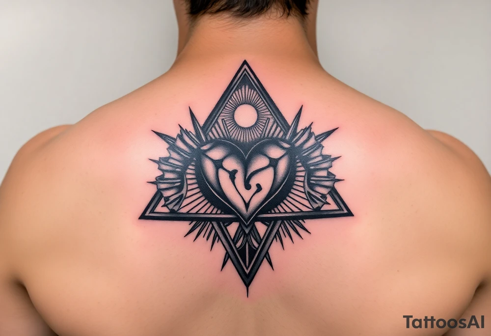 A triangle with a heart over the middle of the center with a tna tattoo idea
