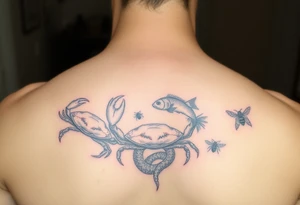 Crabs, fish, snake, bees tattoo idea