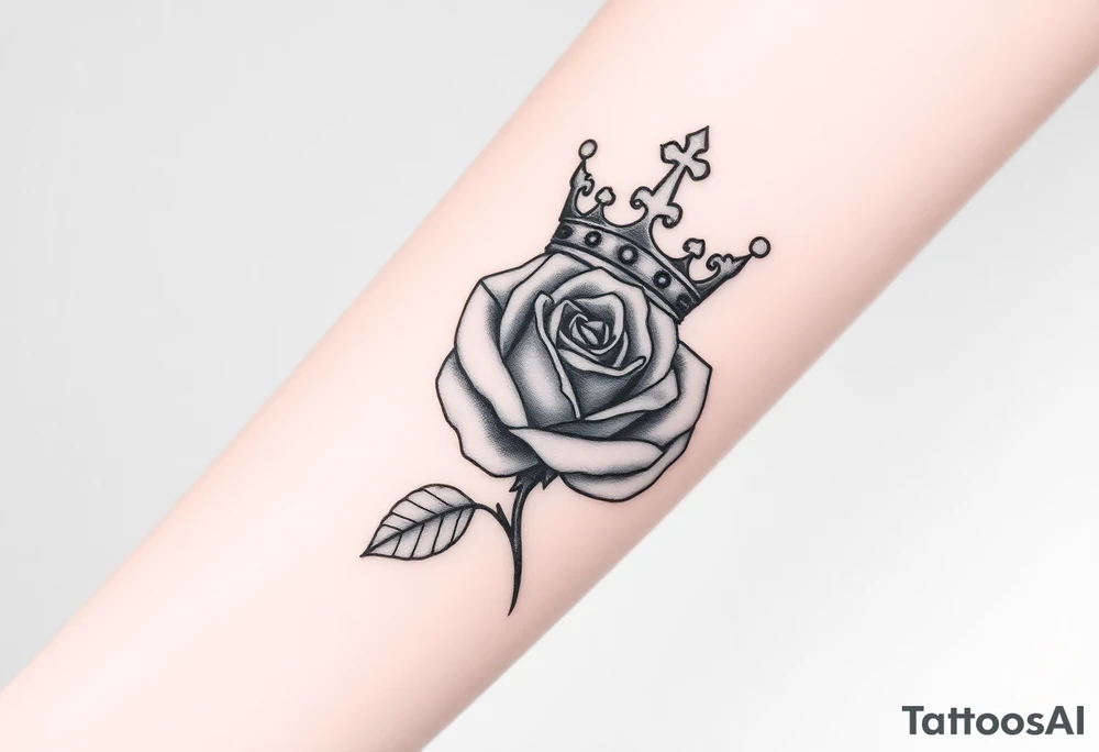 A rose with a large kings 
crown on-top of it tattoo idea