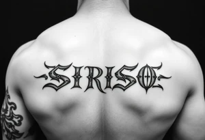 Tribal font like Dave Bautista tattoo saying “SIRISO” on bicep tattoo idea