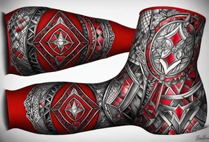 Dillon Forte Knee tattoo with tints of red and sacred geometry tattoo idea