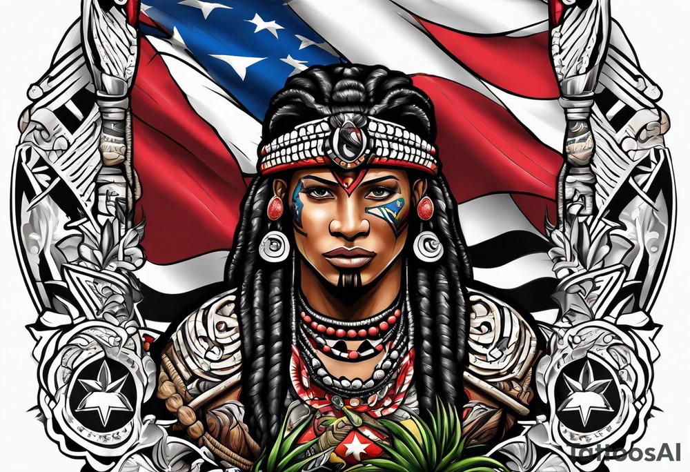Taino holding U.S. Virgin Islands and Trinidad flags. tattoo idea