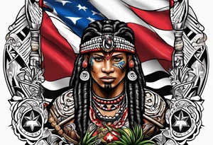 Taino holding U.S. Virgin Islands and Trinidad flags. tattoo idea