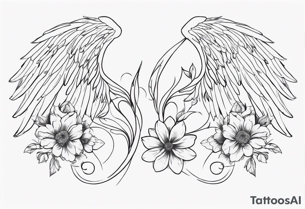 angel wings , flowers, gemini back tattoo tattoo idea