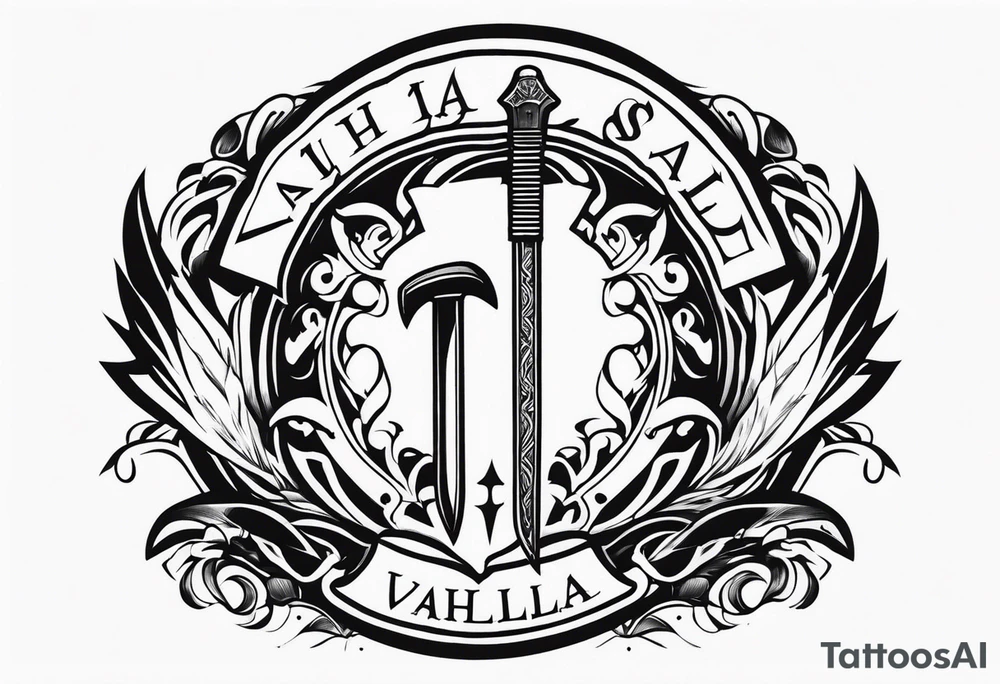 Valhalla sword shield axe tattoo idea