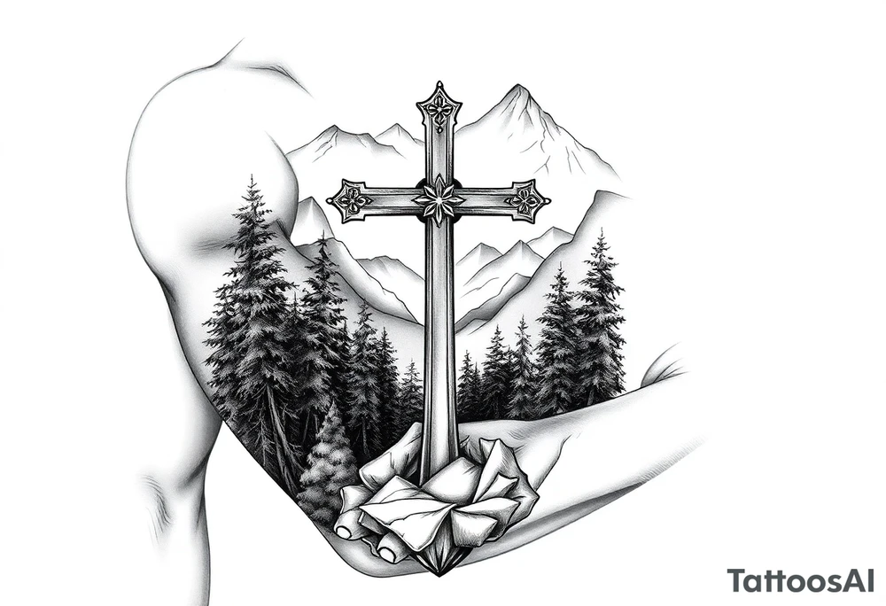 russian orthodox cross in a light forrest mountainous setting tattoo idea russian orthodox cross in a light forrest mountainous setting tattoo idea
