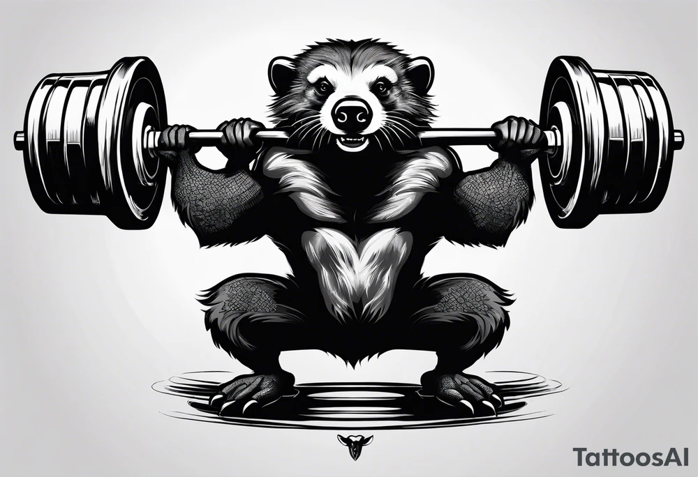 Muscular old honey badger lifting barbell. tattoo idea