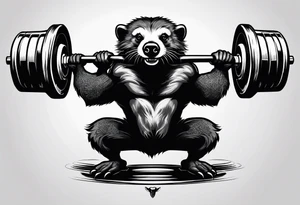 Muscular old honey badger lifting barbell. tattoo idea