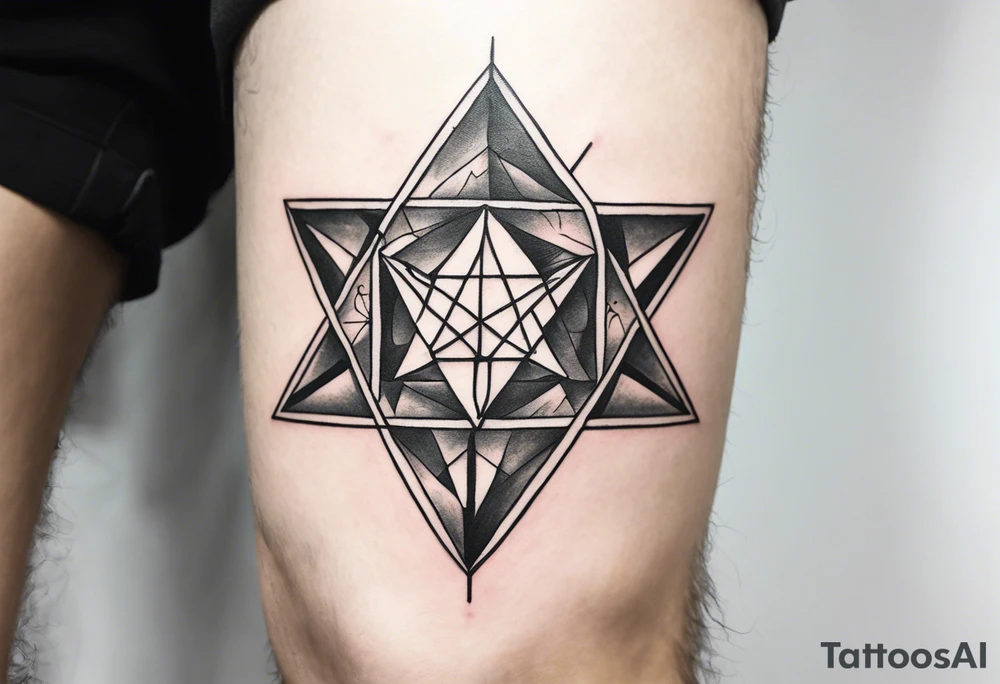 knee tattoo with unicursal hexagram in the style of Darwin Enriquez tattoo idea