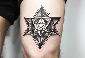 knee tattoo with unicursal hexagram in the style of Darwin Enriquez tattoo idea