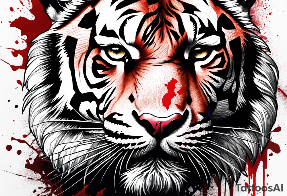 Tiger covered in blood tattoo idea