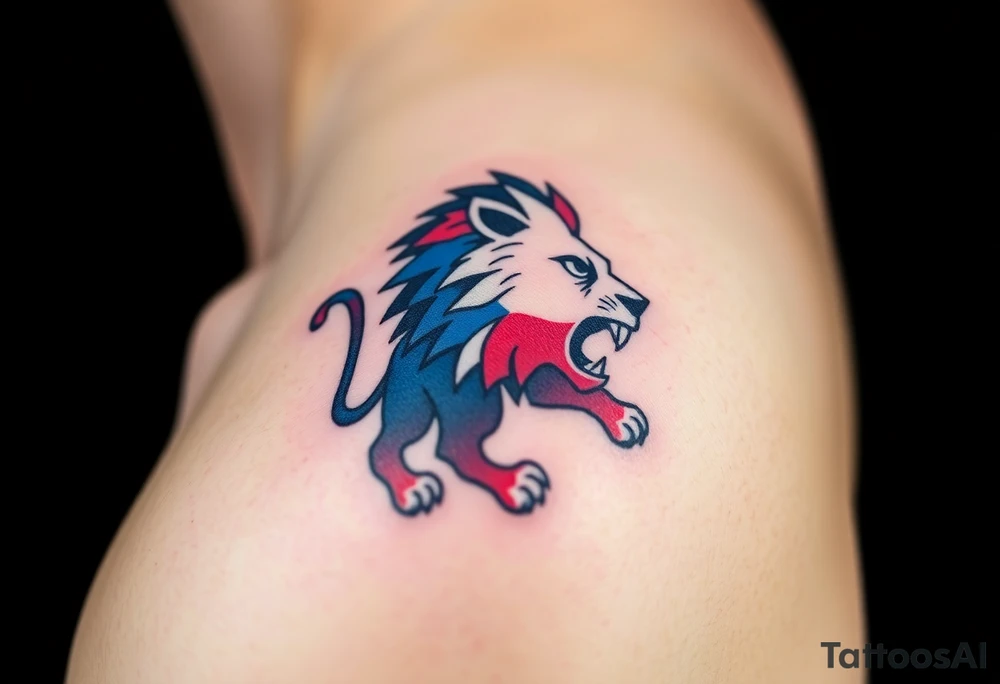 A Czech flag morphing into a roaring lion, symbolizing national pride and strength, with deep red, white, and royal blue tones. tattoo idea