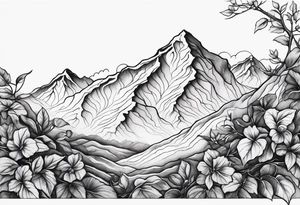 Vine branch long with mountains tattoo idea