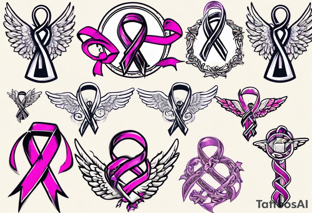 Cancer awareness ribbon being held by angel tattoo idea