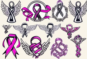 Cancer awareness ribbon being held by angel tattoo idea
