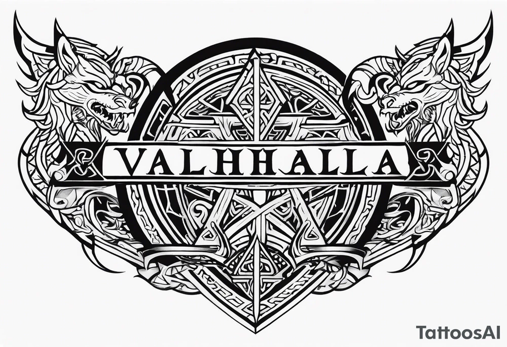 Valhalla sword shield dragon axe Valknut tribal tattoo idea Valhalla sword shield dragon axe Valknut tribal tattoo idea