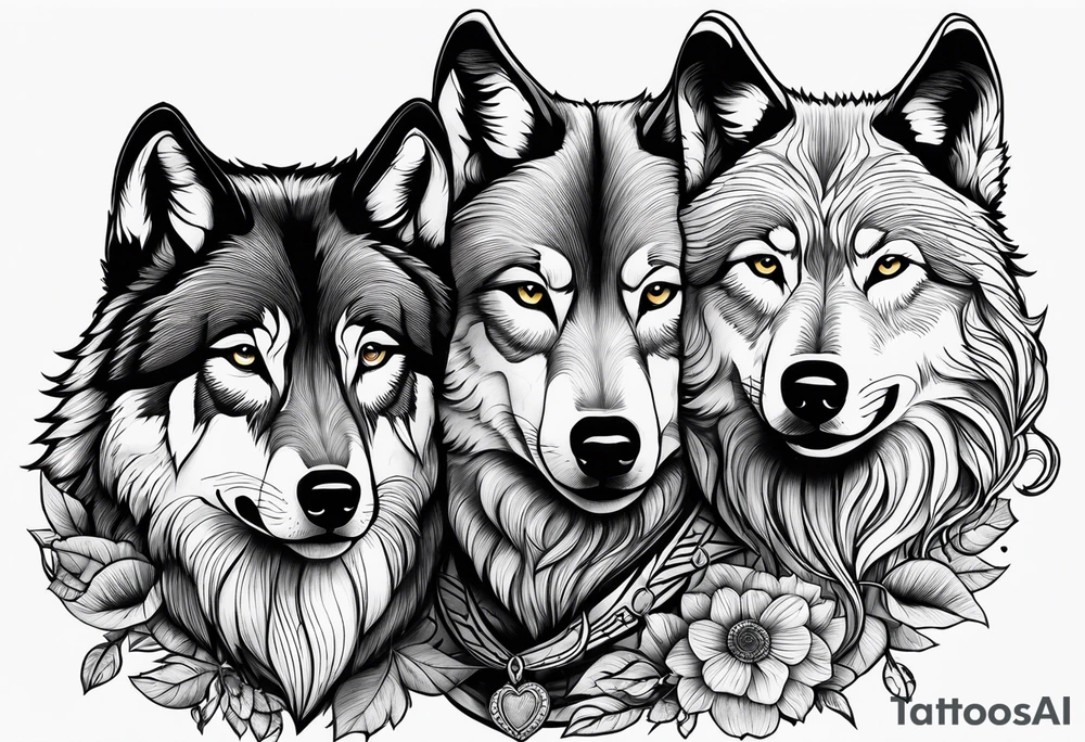 Wolves in love with family tattoo idea