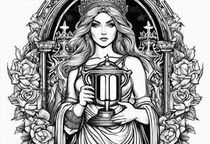 Saint Barbara holding a chalice with cannons behind her tattoo idea