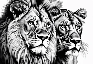 Realistic lion and lioness bonding tattoo idea
