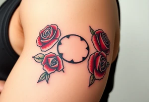 A traditional tattoo-style mole with bold black outlines, and red roses surrounding it for a classic old-school aesthetic tattoo idea