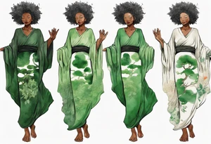 a tree that turns into a black woman reaching with her arms towards the sun, wearing a green tunic tattoo idea