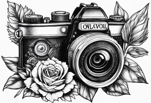 Sunflower, camera, book, owl, flower rose tattoo idea