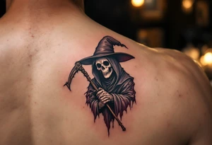 Plague doctor holding a staff tattoo idea