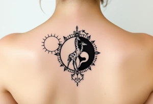 Gemini and sagittarius in a yin and yang theme, sun and moons with a giraffe tattoo idea