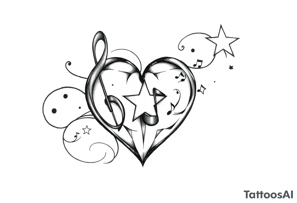 music note heart star tattoo idea