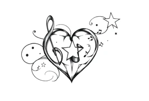 music note heart star tattoo idea