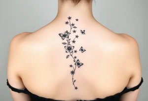 Flower vine all the way down back with butterflies tattoo idea