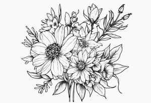 Aster and  delphinium tall bouquet tattoo idea