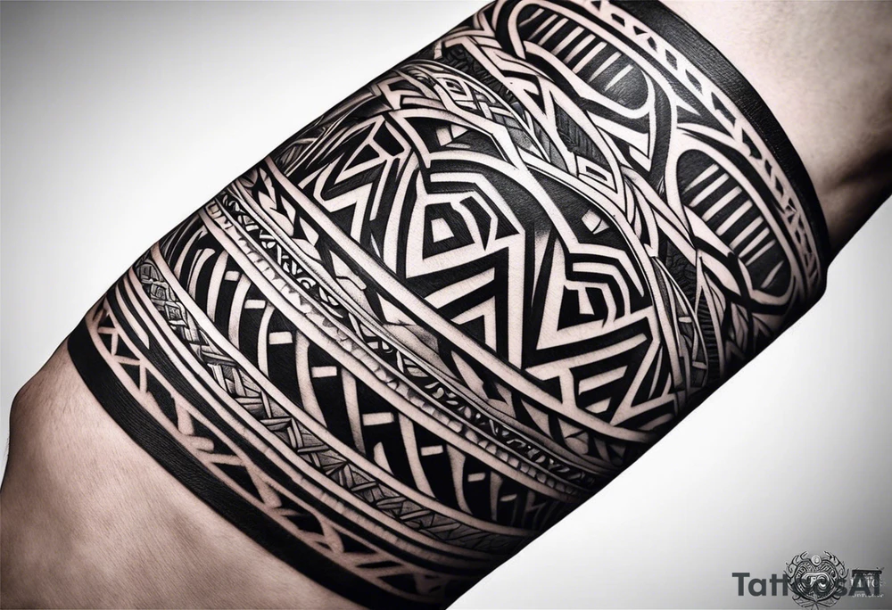 men's tribal forearm minimalistic ornamental slavic tattoo with black 4cm wide armband tattoo idea