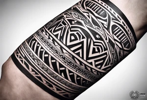 men's tribal forearm minimalistic ornamental slavic tattoo with black 4cm wide armband tattoo idea
