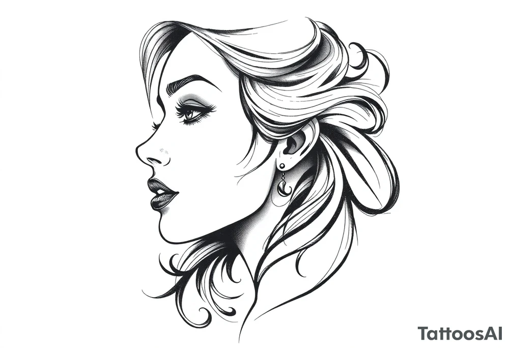 Powerful side profile woman’s face tattoo idea