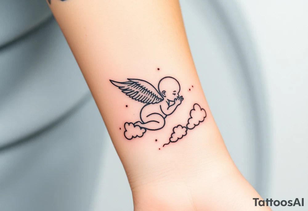 Winged baby, clouds tattoo idea