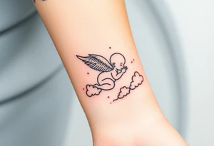 Winged baby, clouds tattoo idea