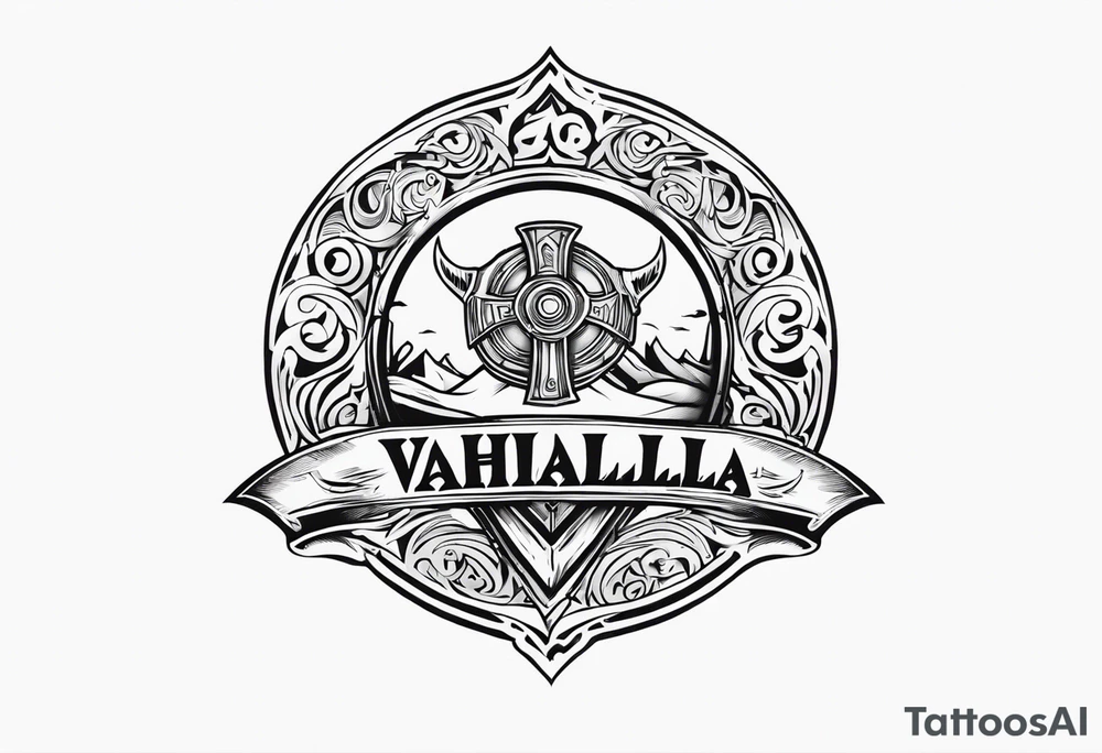 Valhalla round shield 
 cloud axe tattoo idea