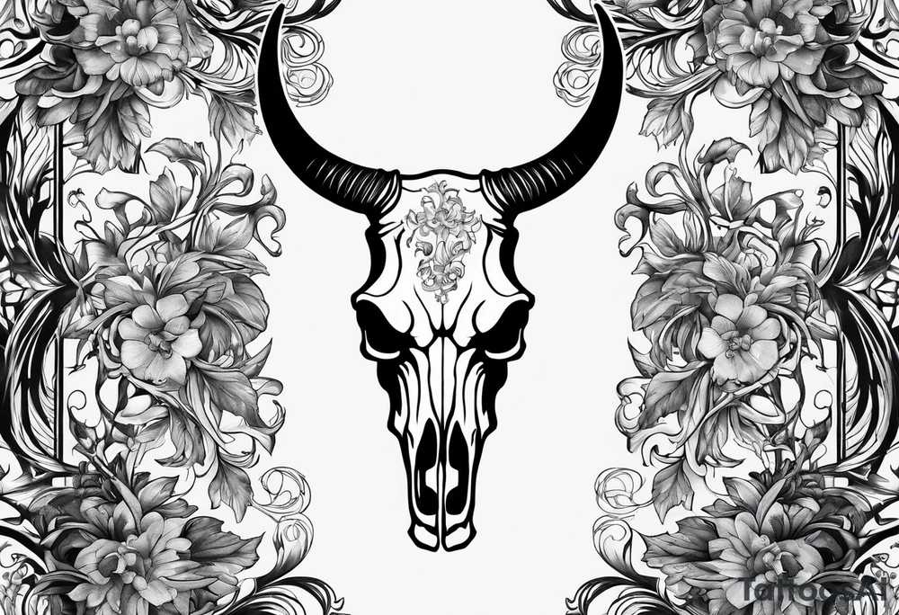 Long horn skeleton with IR on the forehead tattoo idea Long horn skeleton with IR on the forehead tattoo idea