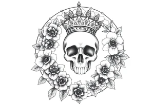 Mandala dream catcher with detailed beautiful gothic boho flowers on vine and skull with gorgeous crown tattoo idea
